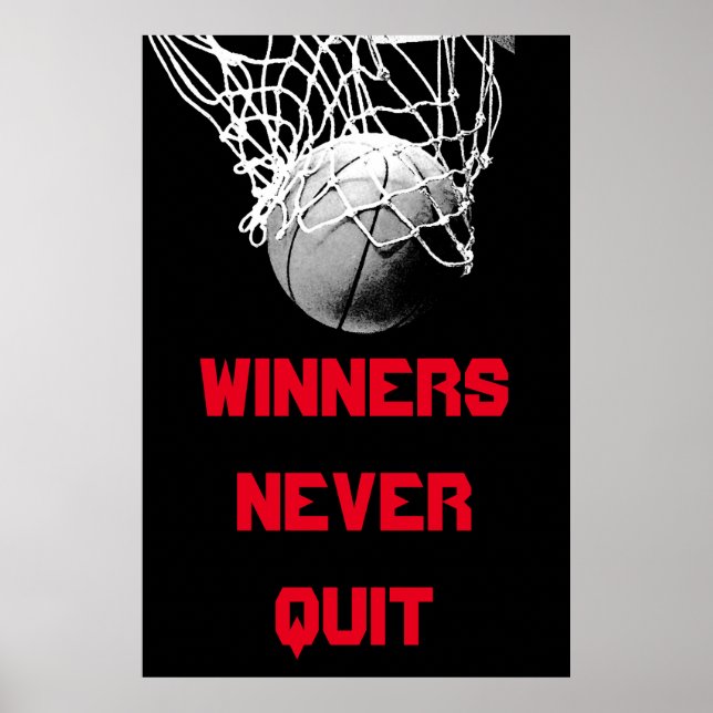 Vinnare slutar aldrig Poster Motivational Basketba (Framsidan)