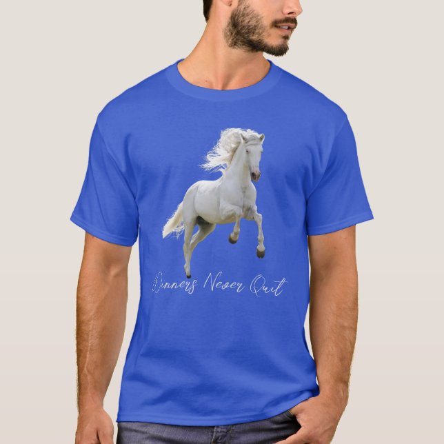Vinnare slutar aldrig | White Running Horse T-Shir T Shirt (Framsida)