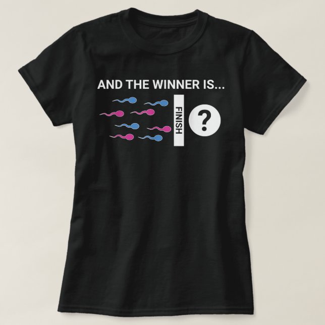 Vinnaren är Cute Baby Gender Reveal Party Joke T Shirt (Design framsida)