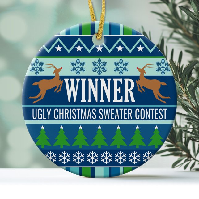 Vinnarpris i Tävling, jättebra julsötare Julgransprydnad Keramik (Funny Christmas Ornament - Winer Ugly Sweater Contest)