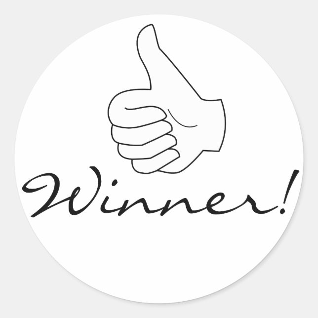 Vinnartummar uppåt runt klistermärke (Framsida)