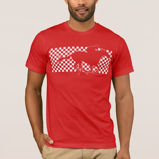 Vinning av Tävling Horse på Checkerboard White på  T Shirt (Framsida)