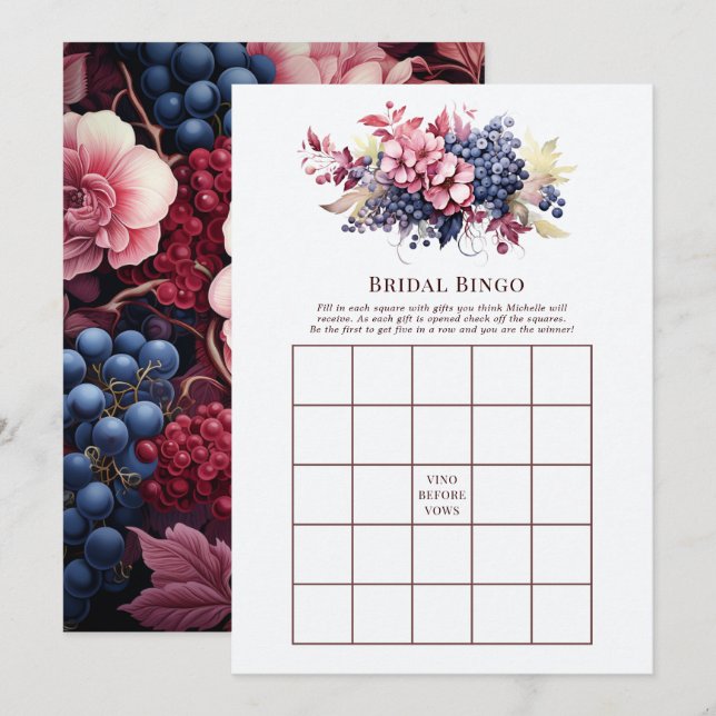 Vino Before Vows Blommig Bröllopsbingo för Brudtär Inbjudningar (Fram/baksida)
