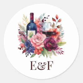 Vino Before Vows Blommig Vinfest före Bröllopet Runt Klistermärke