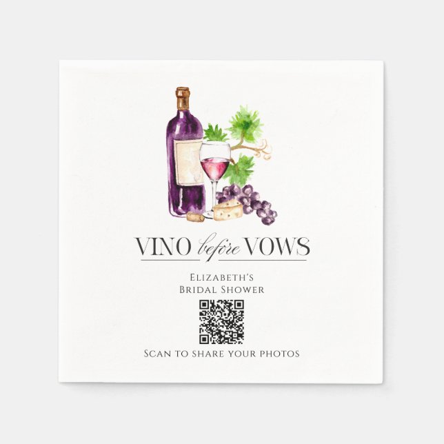 Vino Before Vows Bridal Shower QR Code Photo Share Pappersservett (Framsidan)