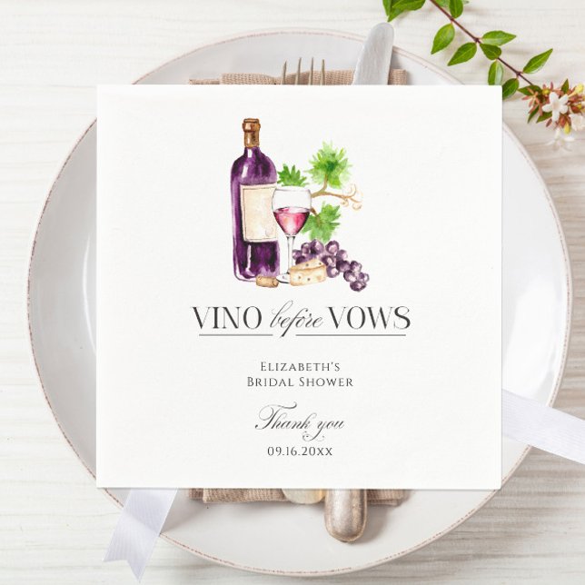 Vino Before Vows Bridal Shower Wine Watercolor Pappersservett (Skapare uppladdad)