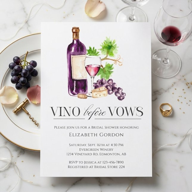 Vino Before Vows Bröllopsdusch Vattenfärg Vin Inbjudningar (Skapare uppladdad)