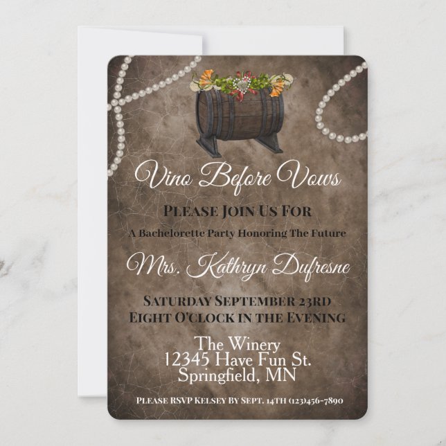 Vino Before Vows Sällskapsfest Inbjudan (Framsida)