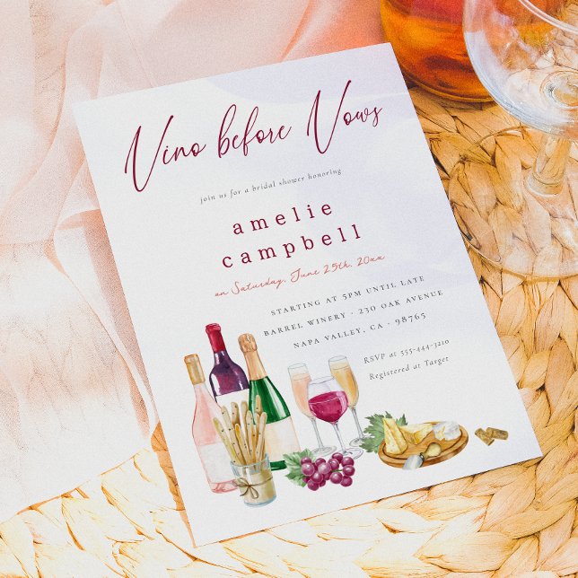 Vino före bröllopslöften Bröllopsdusch för vin Inbjudningar (Card Front Mock-up)