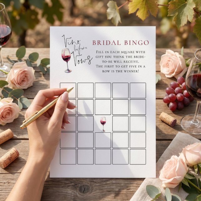 Vino före löften Bingo spel Bröllopsdusch kort (Skapare uppladdad)