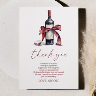 Vino före löften Röd vinflaska slinga Bröllopsdusc Tack Kort