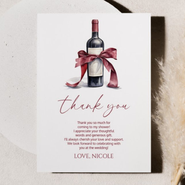 Vino före löften Röd vinflaska slinga Bröllopsdusc Tack Kort (Skapare uppladdad)