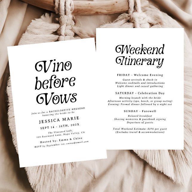 Vino före löv | Minimal Retro Bachelorette Inbjudningar (Skapare uppladdad)