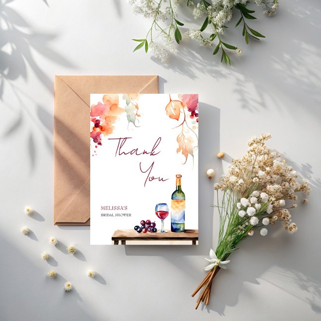 Vino före vigseln vingård bröllopsfest tack kort (Vino before vows winery bridal shower thank you card)