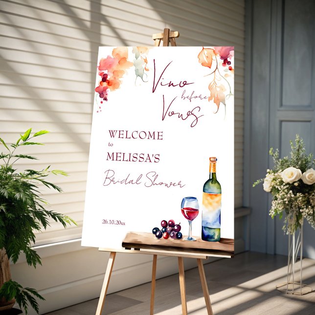 Vino före vindrutans möhippa välkomnas poster (Vino before vows winery bridal shower welcome sign poster template wine bridal shower entrance decor)