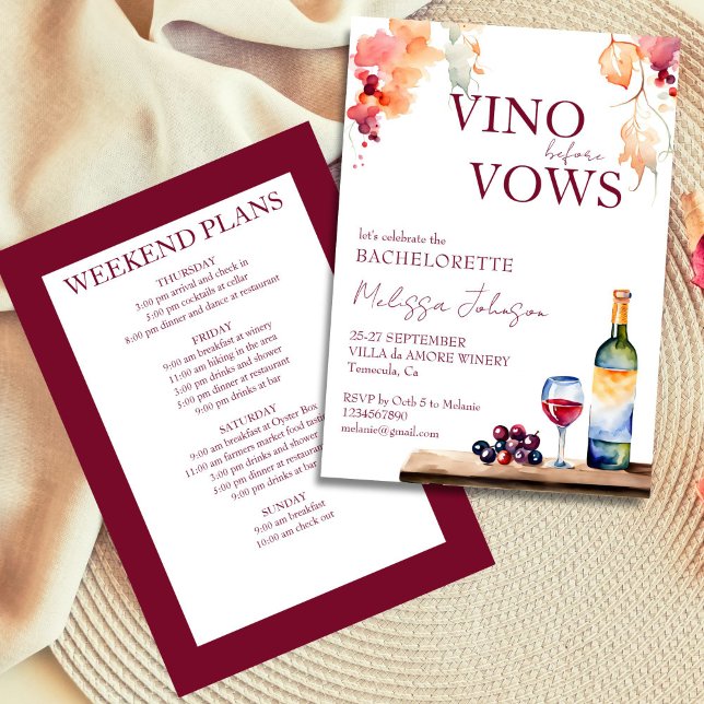 Vino före vindrutespolare inbjudningar (Vino before vows winery bachelorette weekend itinerary invitation template instant download)