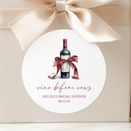 Vino Före Vows Red Vin Flaska Bow Möhippa Runt Klistermärke