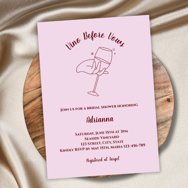 Vino före Vows  Rosa Vin Möhippa Inbjudningar (vino before vows bridal shower invitation blush pink elegant wine tasting invitation)