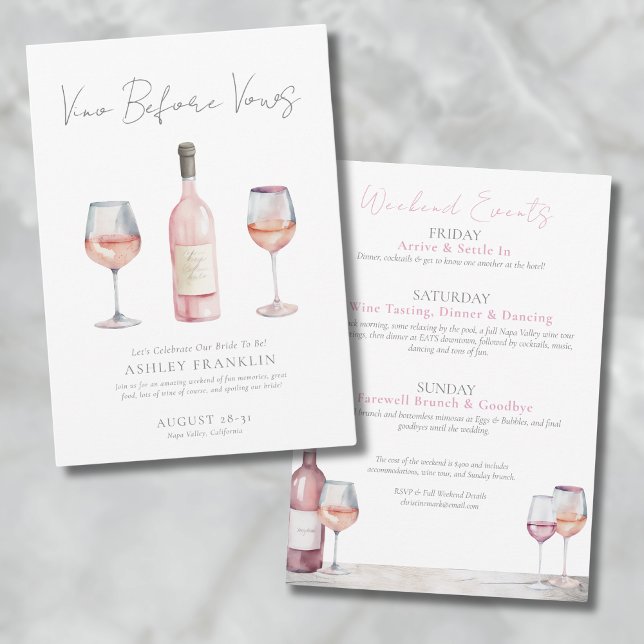 Vino Före Vows Vin Bachelorette Inbjudningar (Vino Before Vows Wine Bachelorette Invitation)
