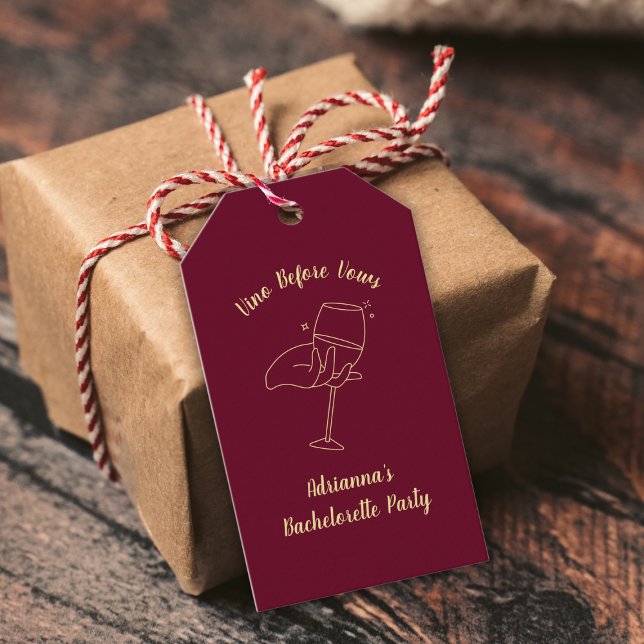 Vino Före Vows Vin Burgundy Bachelorette Presentetikett (Vino Before Vows Wine Burgundy Bachelorette Gift Tags)