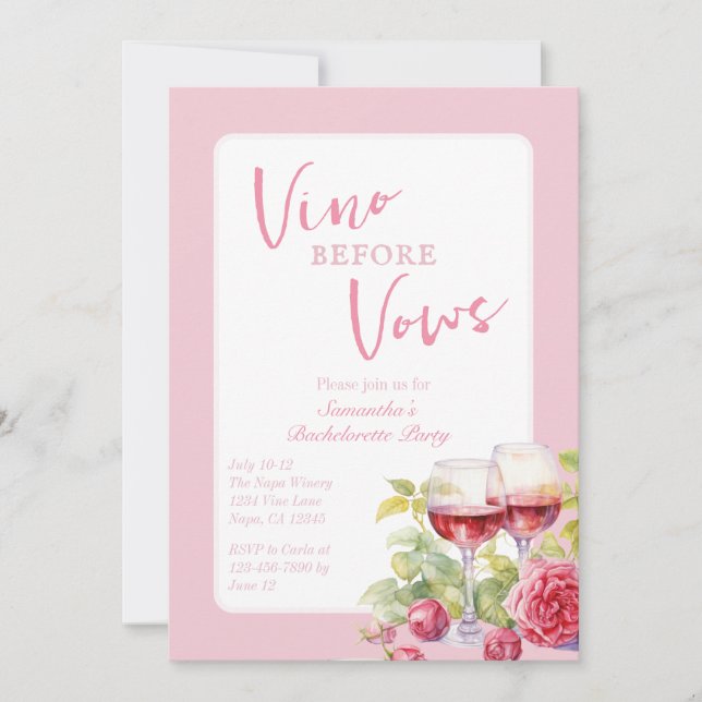Vino Före Vows Vin Land Bachelorette Inbjudningar (Framsida)