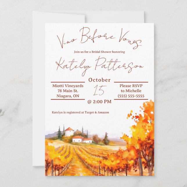 Vino Före Vows, Vineyard Möhippa Inbjudningar (Framsida)