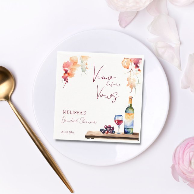 Vino före vows vingård bröllopsdusch tryckt pappersservett (Vino before vows winery vineyard bridal shower personalized monogram printed napkins table decor)