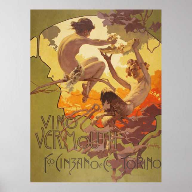 Vino Vermouth - Italienska Vintage annons Poster (Framsidan)
