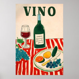 Vino Wine Poster, Italiensk köksinredning för vägg Poster