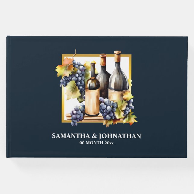 Vinodling vin, vattenfärgad flaskor druvor gästböcker (Framsida)