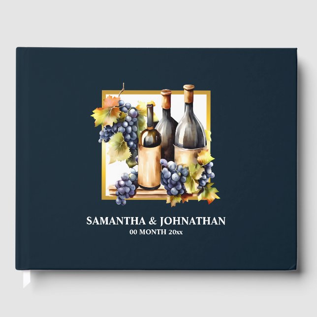 Vinodling vin, vattenfärgad flaskor druvor gästböcker (Framsida)