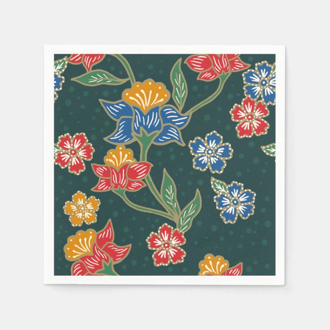 Vinodlingar av mörk grönt indonesisk blommigt Bati Pappersservett (Framsidan)