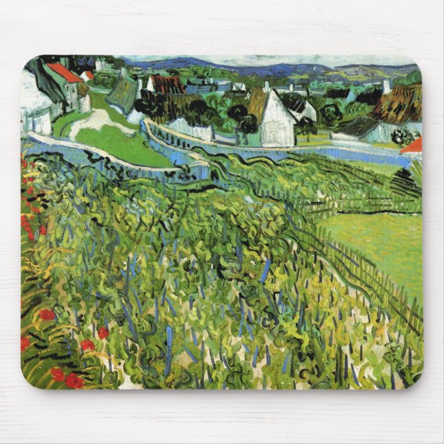 Vinodlingar med Auvers vy av Vincent van Gogh Musmatta (Framsidan)
