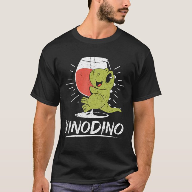 Vinosaur Vinodino Dinosaur med Vin Red Vin Whit T Shirt (Framsida)