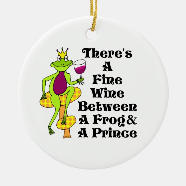 Vinprincen "fint vin mellan grodan & princen ", julgransprydnad keramik (Framsidan)