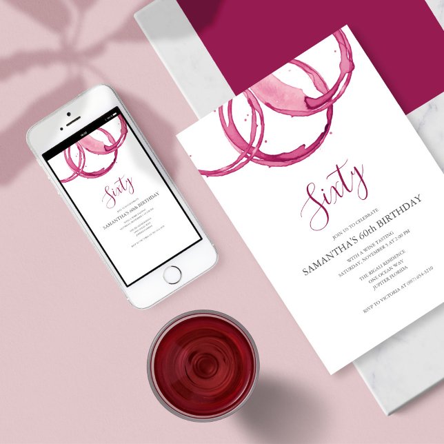 Vinprovning 60:E FÖDELSEDAG Inbjudan (60th birthday invitations sixty elegant simple modern design for a wine themed surprise party)