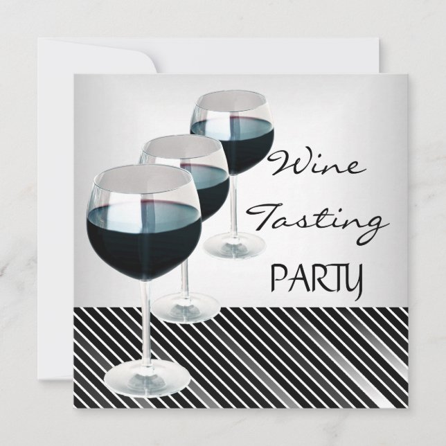 Vinprovningsfest Dryckesglas Svart Vitt 3 Inbjudningar (Framsida)