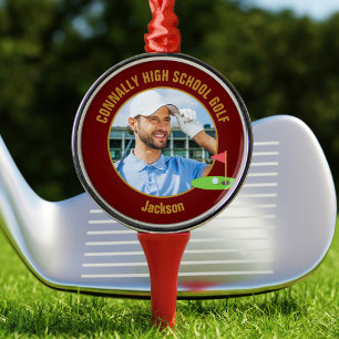 Vinröd Golfgolfare Foto Högstadiet Golf Lag Julgransprydnad Metall