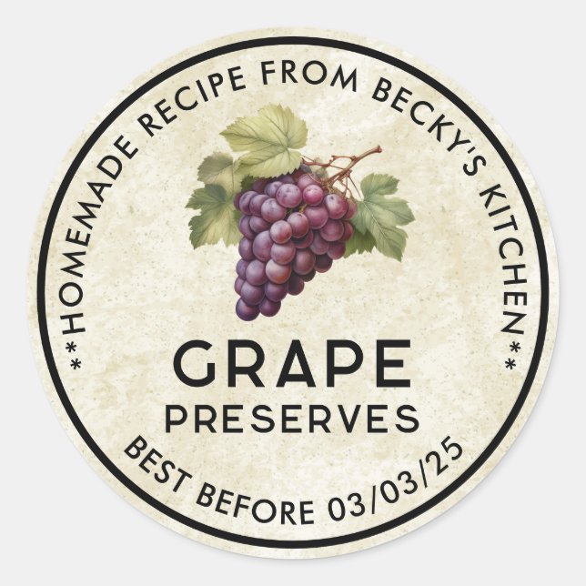 Vinröd Grape konserverings etikett (Framsida)
