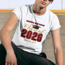 Vinröd Guld Klass 2026 Anpassad Examen T Shirt