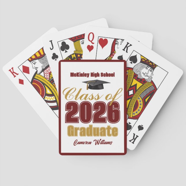 Vinröd Guld Klass 2026 Anpassad Examenfest Casinokort (Baksidan)
