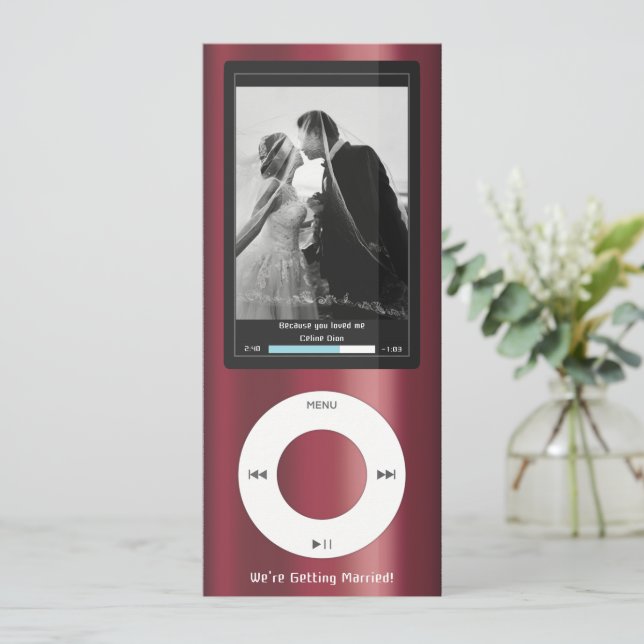 Vinröd MP3-musikspelare Bröllop Inbjudningar (Stående Fram)