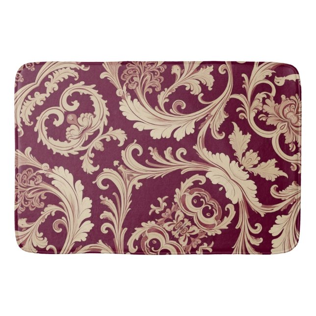 Vinröd och beige vintage mönster  badrumsmatta (Framsidan)