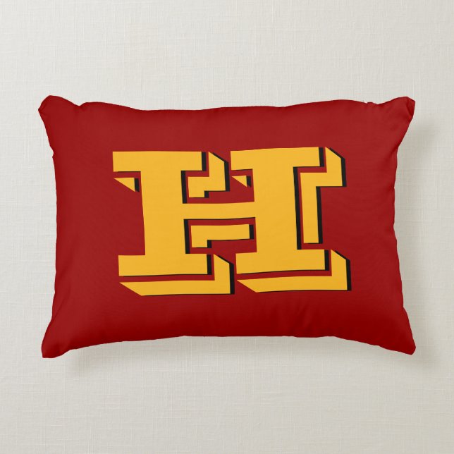Vinröd och gul skolstolthet Färgstil Monogram Prydnadskudde (Framsidan)