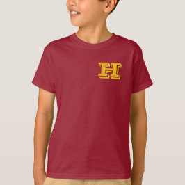 Vinröd och guld block bokstavsstil monogram t shirt