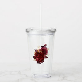 Vinröd och guld vintage blommor take away mugg