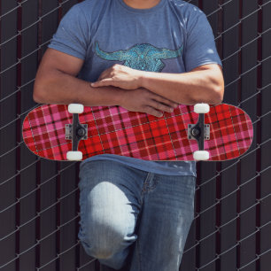 Vinröd rosa rutig tartan-design mini skateboard bräda 18,5 cm