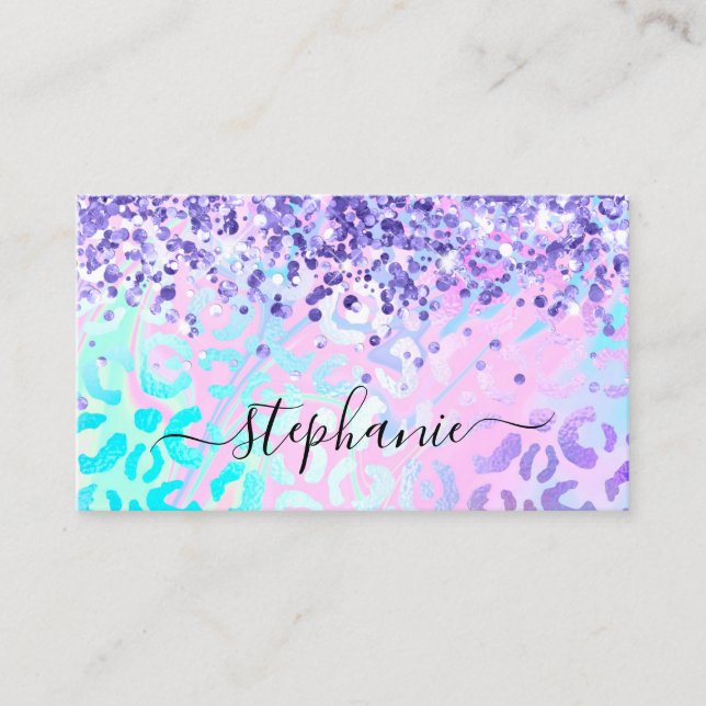 Vinröd Violett Glitter Iridescent Leopard Visitkort (Framsida)