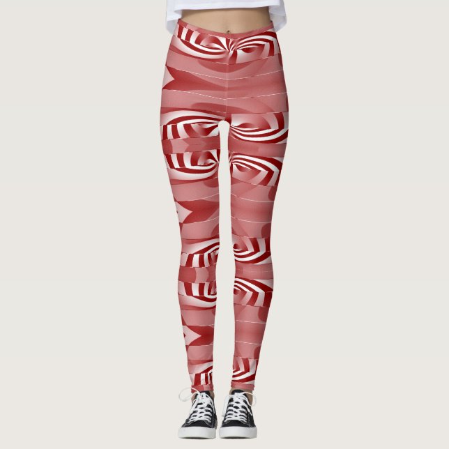 Vinröd vit abstrakt mönster"Ratti_Creative_Arts" Leggings (Framsida)