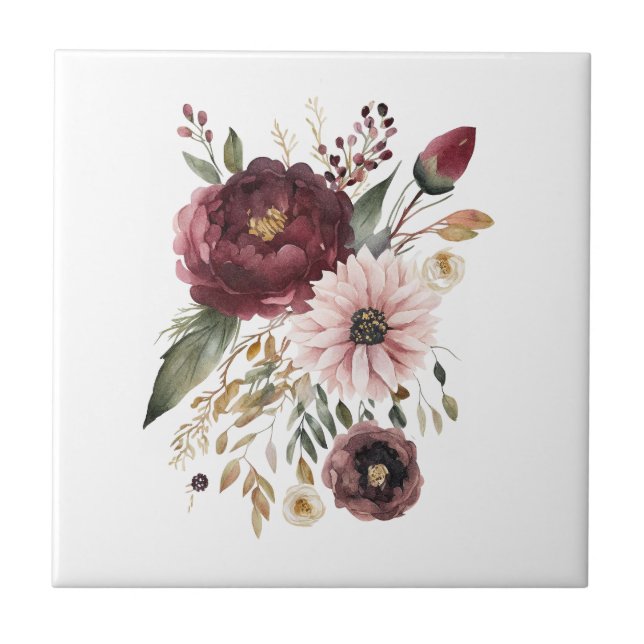 Vinröda rosenskära rosa botaniska blommor  kakelplatta (Framsidan)